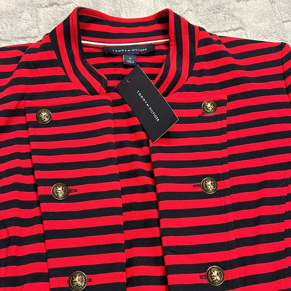 Tommy Hilfiger Old Money Military Red & Navy Sailor Open Front Blazer Cardigan M - Picture 2 of 7